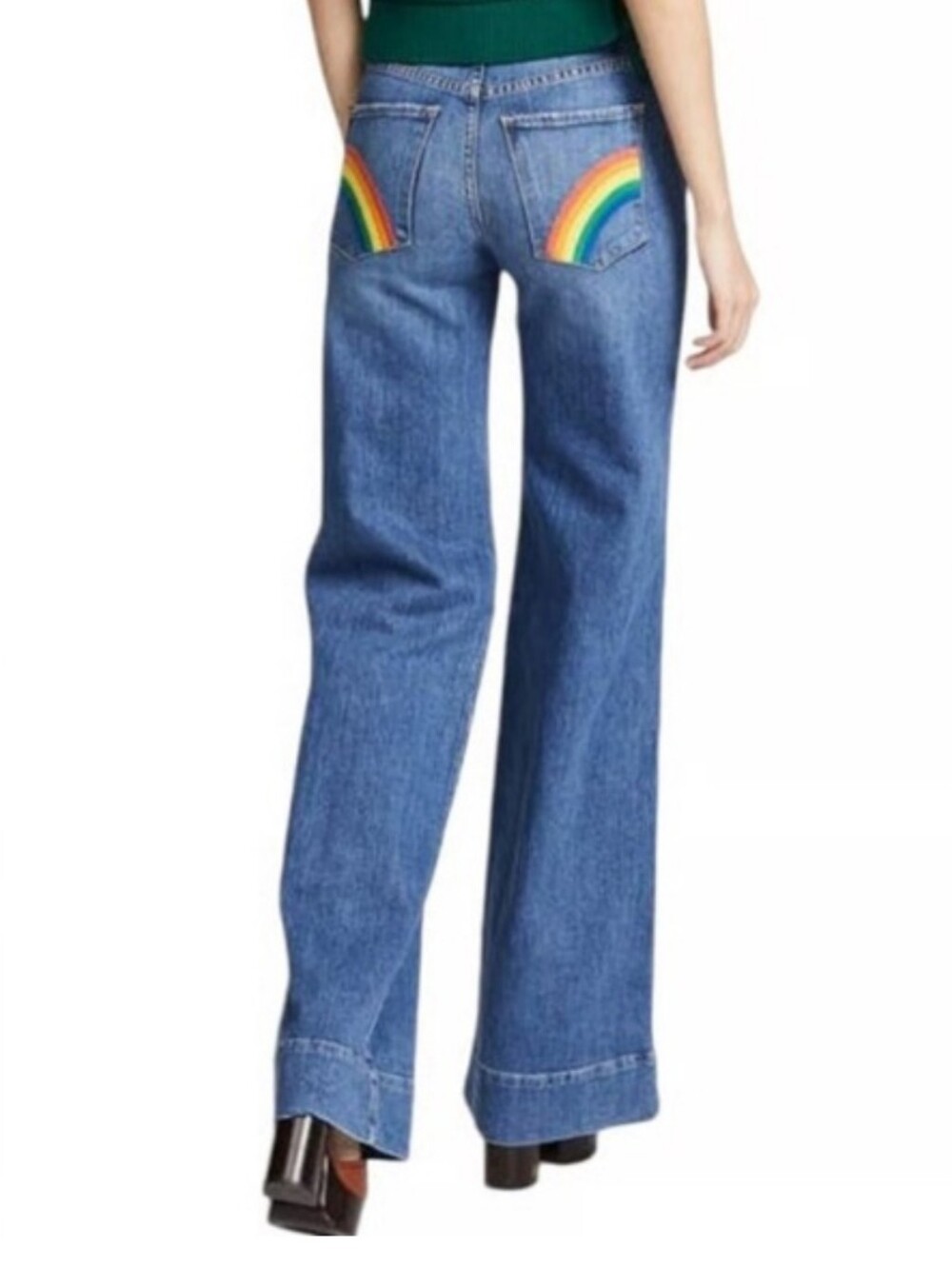 Alice + Olivia Gorgeous High Rise Wide Leg Rainbow Pocket Jeans Sweet Emotion 29